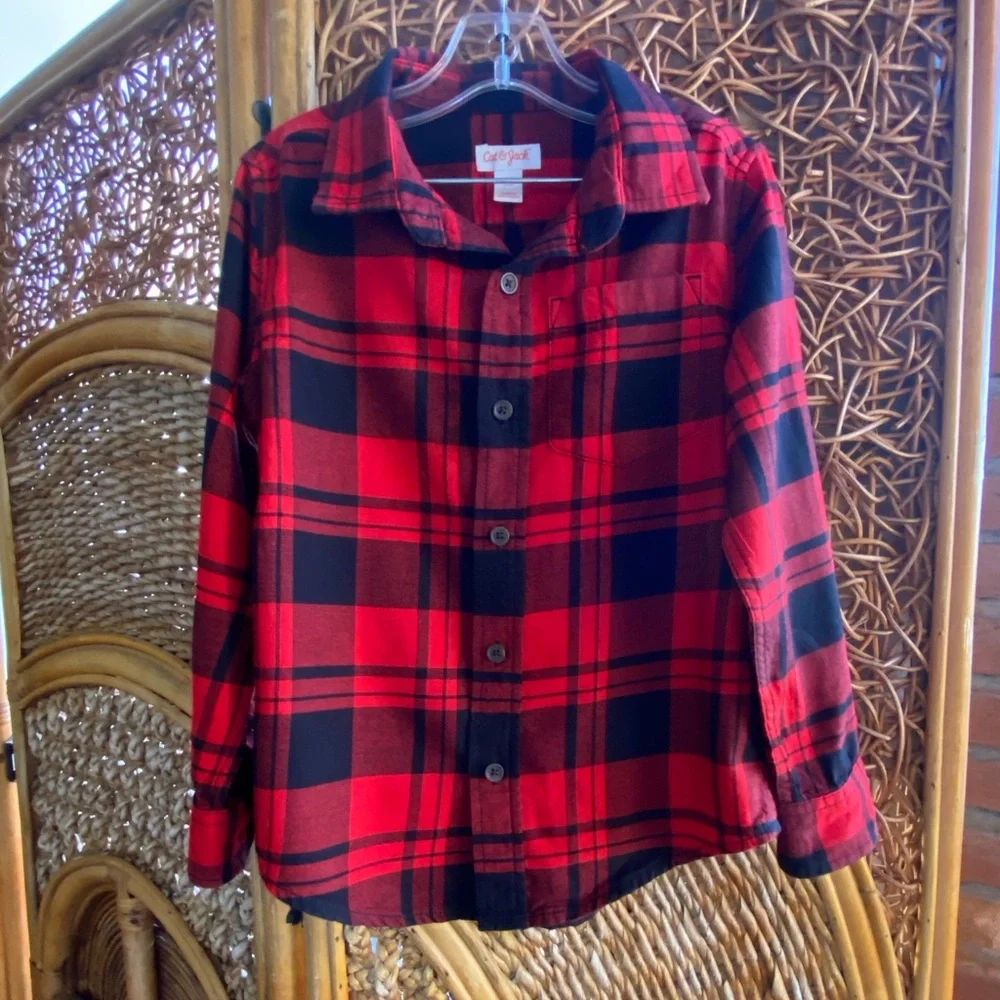 Cat & Jack Red Plaid Button Down Shirt Size XS (4/5) Great Condition